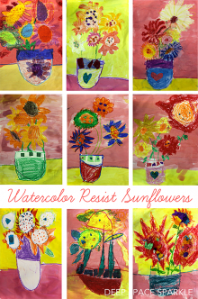 Watercolor Sunflower Resist Art Lesson | Deep Space Sparkle