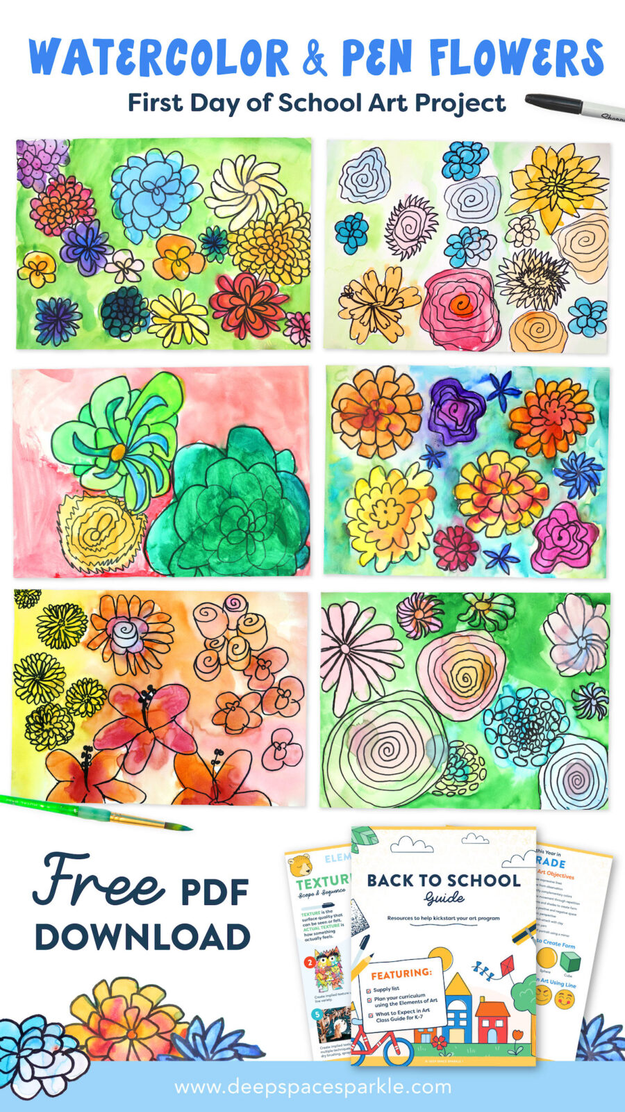 Watercolor Pen Flowers for the First Day of School