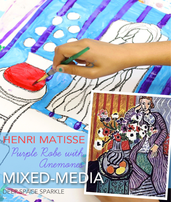 Henri Matisse’s Purple Robe with Anemones mixed-media art project for kids.