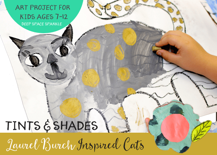 Kids create tints and shades to paint a Laurel Burch Inspired Cat