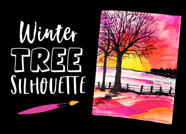 winter tree silhouette painting