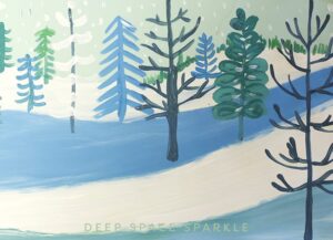 Tonal Winter Landscape with Sports Figures | Deep Space Sparkle