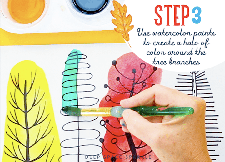 How To Draw And Paint Watercolor Folk Art Trees | Deep Space Sparkle
