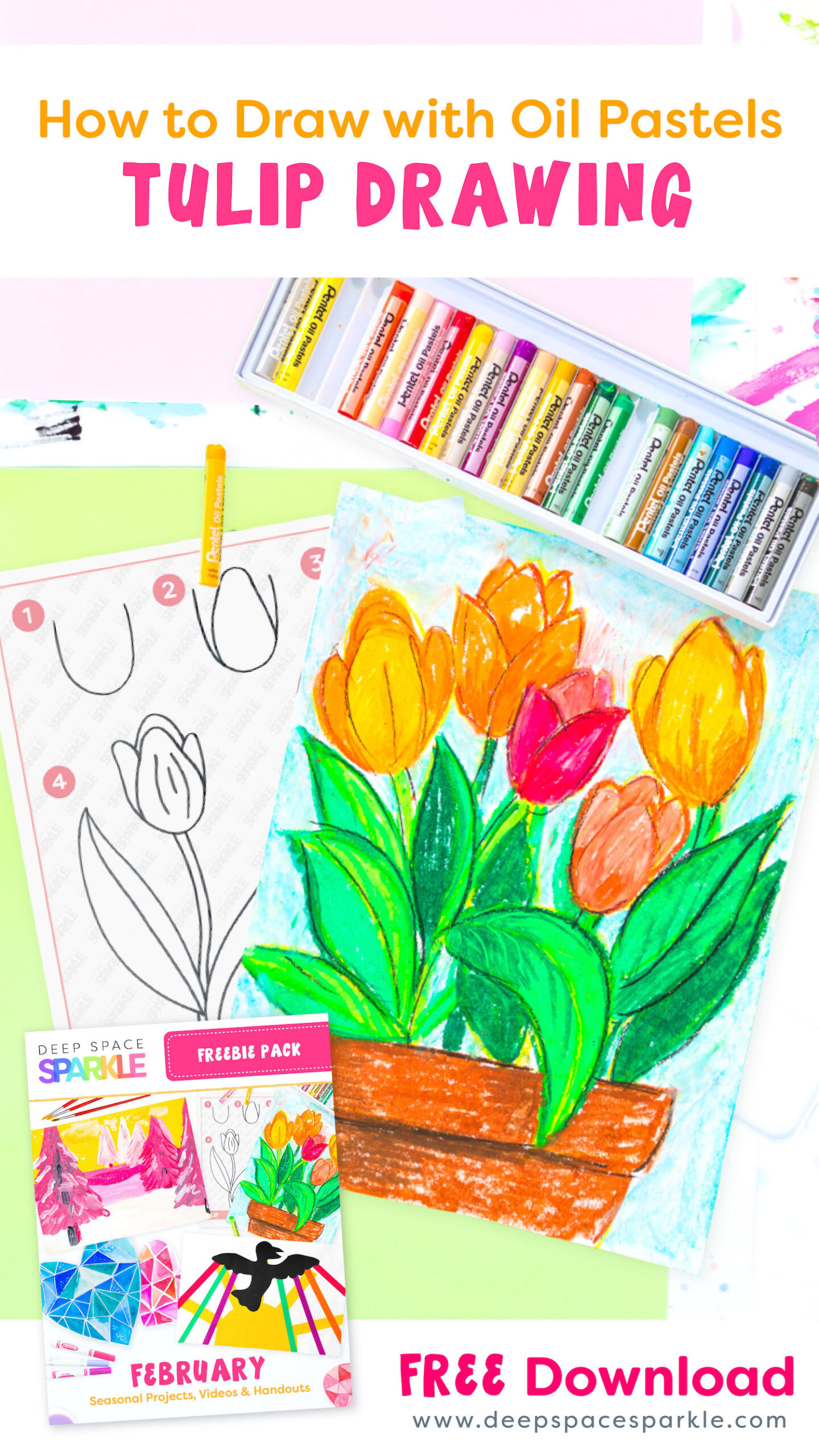 How to Draw with Oil Pastels Tulip Drawing