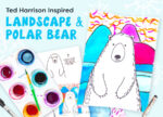 ted harrison inspired landscape and polar bear art project for kids