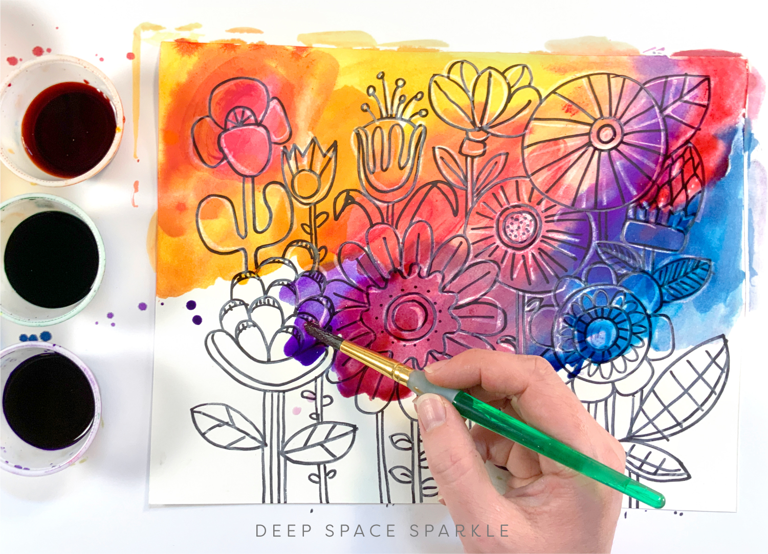 Draw a Watercolor Flower Garden | Deep Space Sparkle